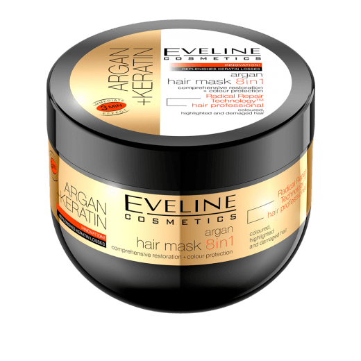 Masca de par 8 in 1 Argan + Keratina, 300 ml, Eveline Cosmetics