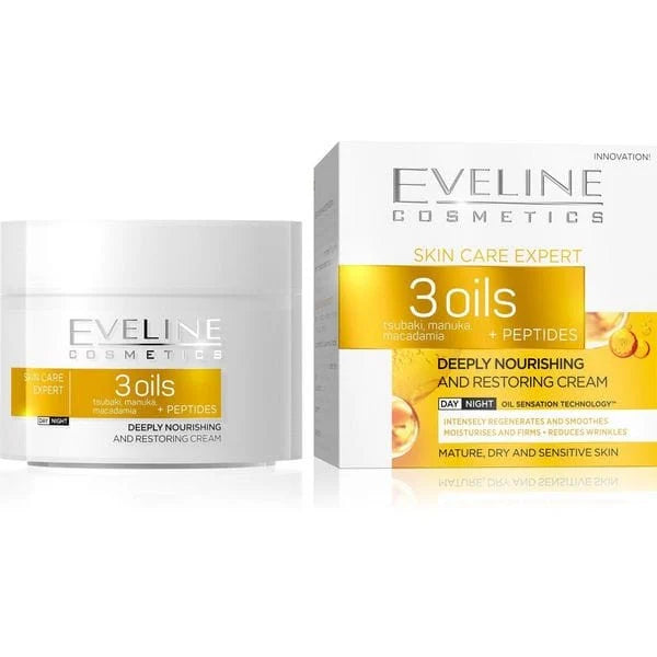 Crema de fata pentru ten matur și uscat Eveline Cosmetics 3 Oils + Peptides 50 ml