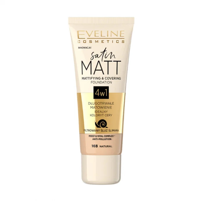 Eveline Cosmetics Satin Matt 4w1 – Fond de ten matifiant și cu acoperire 103 Natural