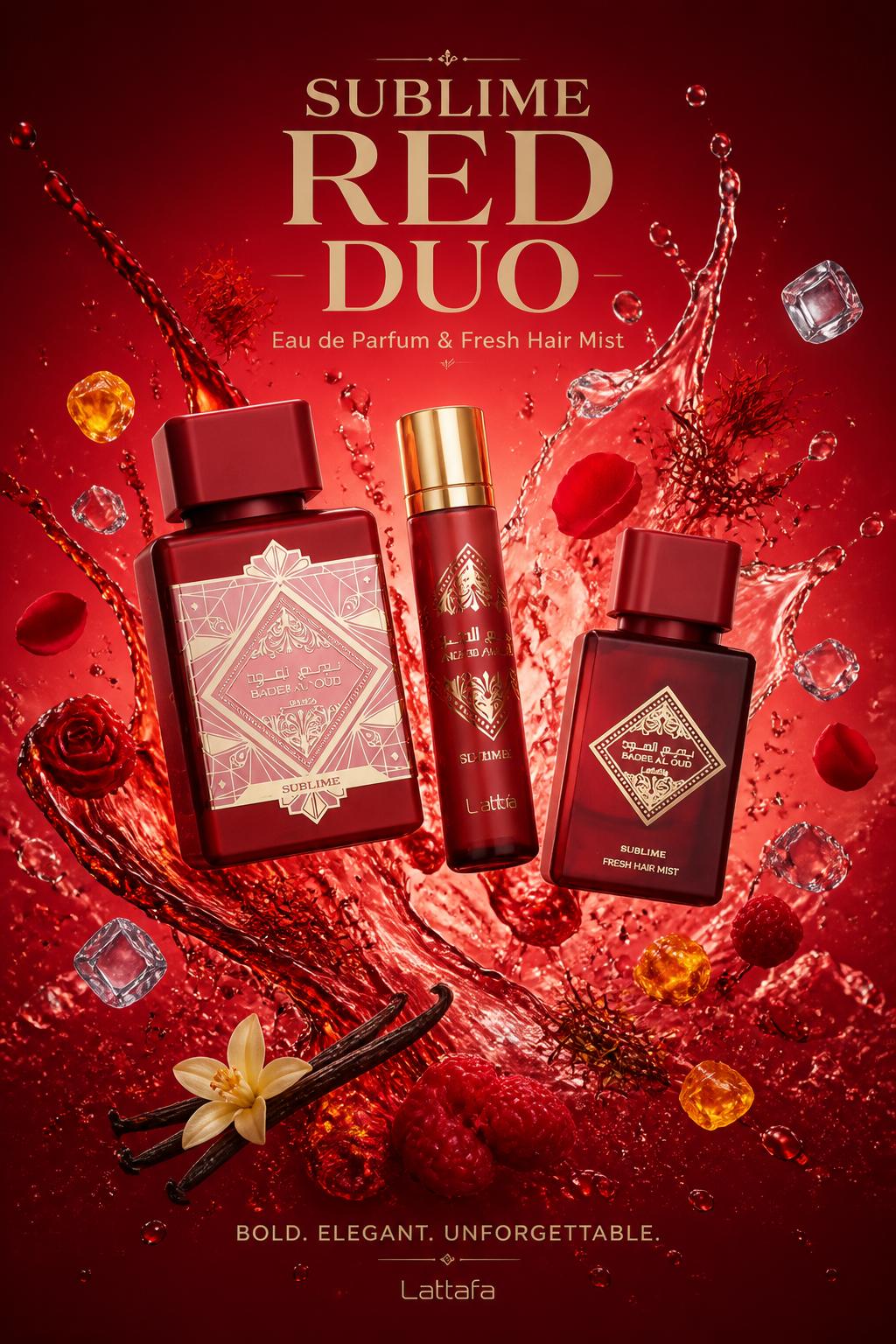 Lattafa Bade’e Al Oud Sublime Gift Set Unisex – Eau de Parfum 100 ml, Parfum de Voiaj 12 ml și Hair Mist 50 ml