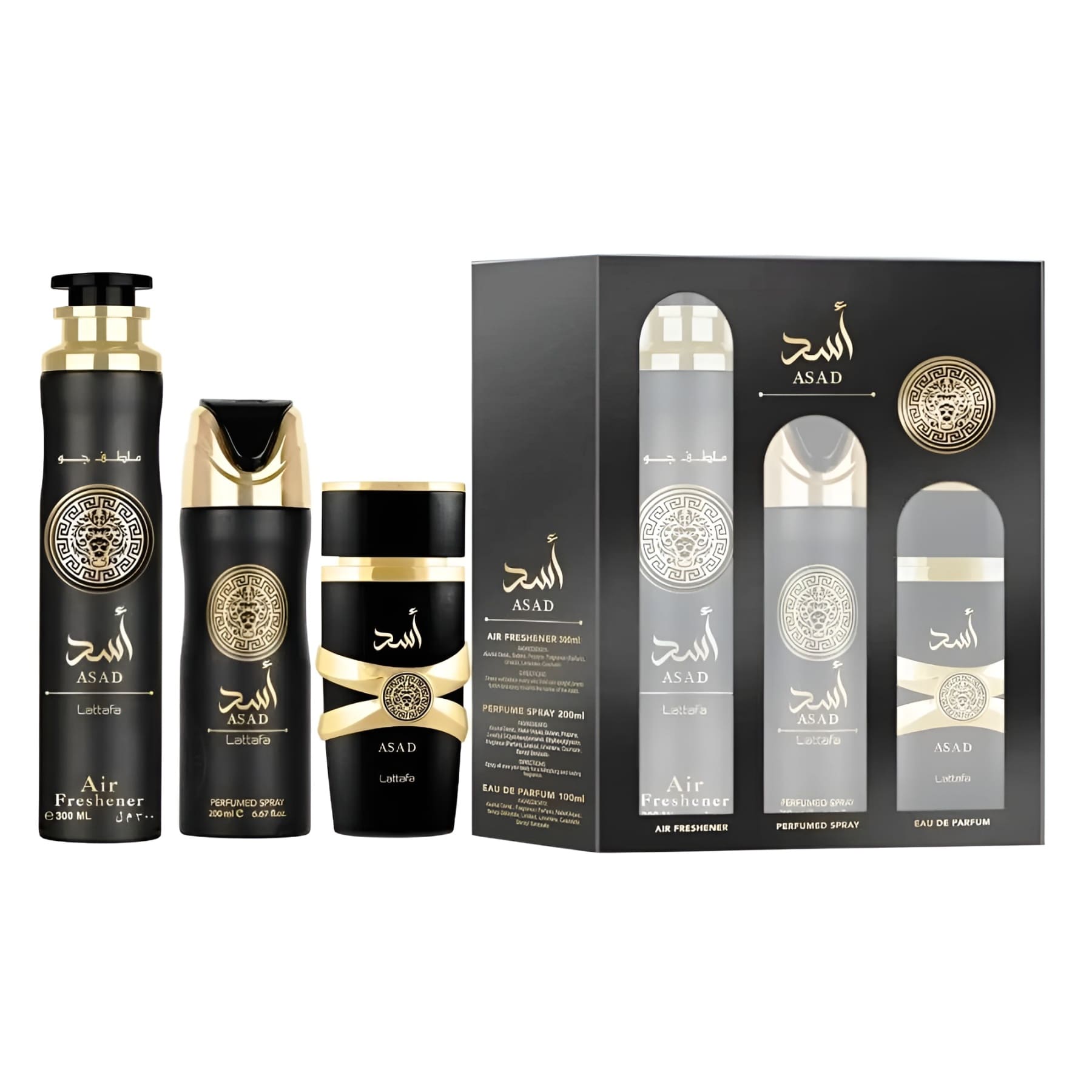 Set Lattafa Asad 3 Piese 600 ml – Apă de Parfum, Deodorant și Odorizant de Cameră