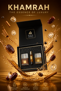 Lattafa Khamrah Gift Set Unisex – Eau de Parfum 100 ml, Parfum de Voiaj 12 ml și Hair Mist 50 ml