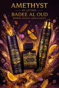 Set Lattafa Bade'e Al Oud Amethyst 3 Piese – Eau de Parfum 100 ml, Spray Parfumat 200 ml și Odorizant de Cameră 300 ml
